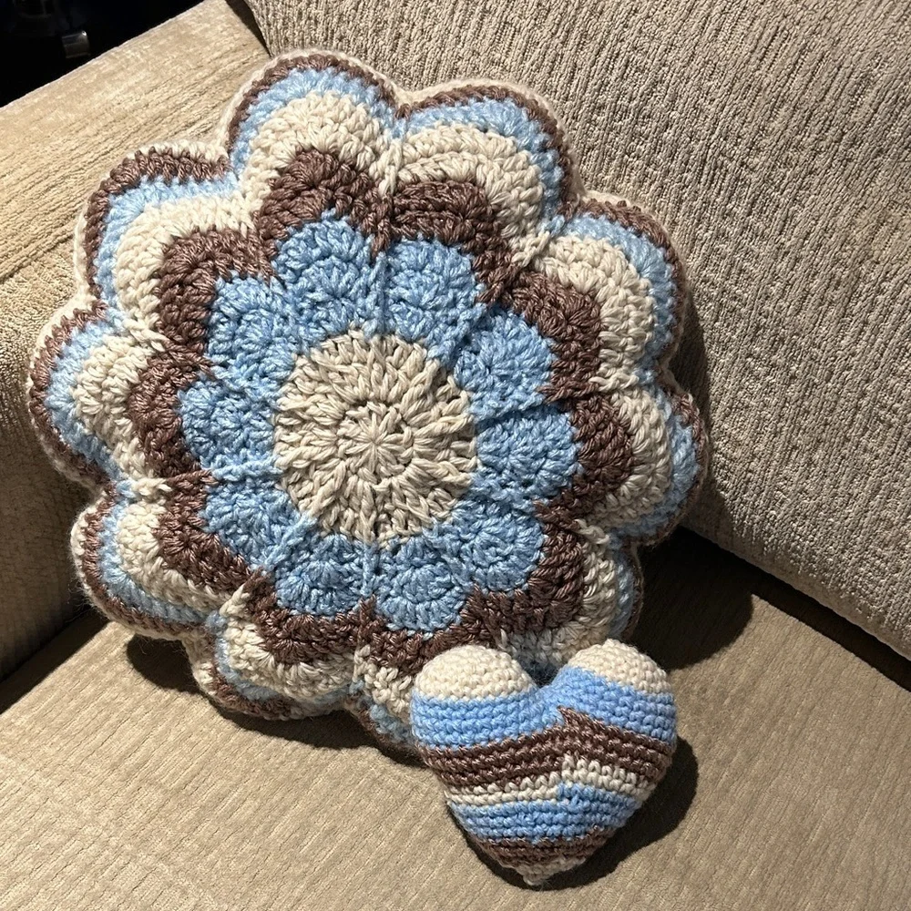 Crochet Flower Pillow and Heart Set